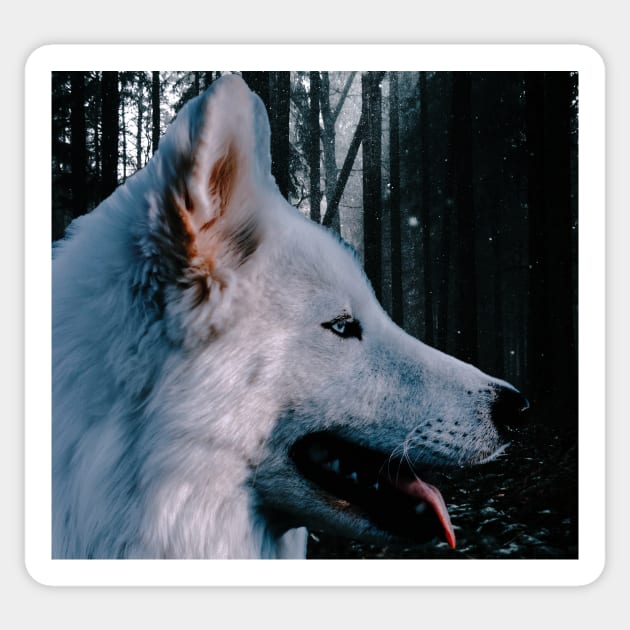 Wolf Resting in Forest Sticker by Mihadom